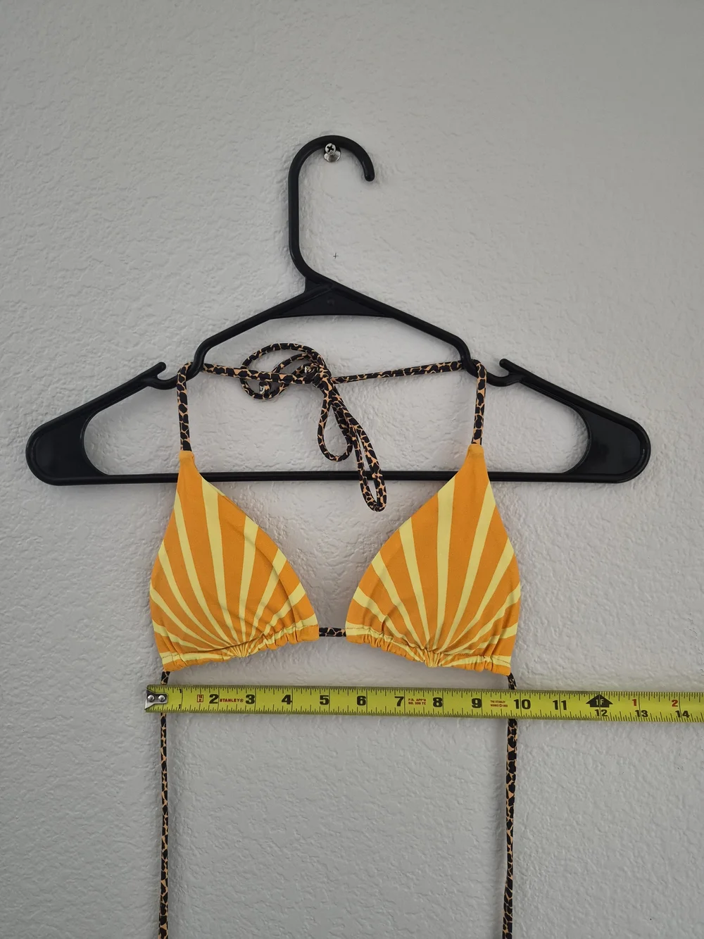 Yellow Stripe Triangle Bikini Top with Leopard Tie - Picture 4 of 5